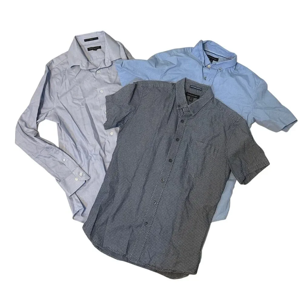 Banana Republic Men Button Down Bundle Small Non Iron Slim Fit Short Sleeve Blue